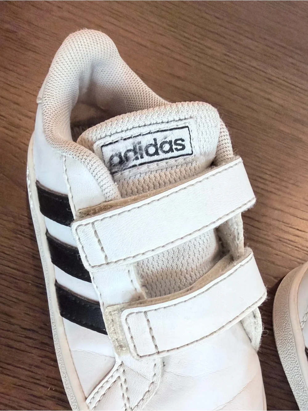 6K Adidas White and Black Kids Velcro Sneakers